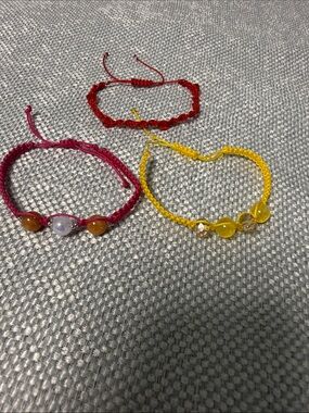 Beaded Macrame Bracelet Set - Yellow, Red, Pink